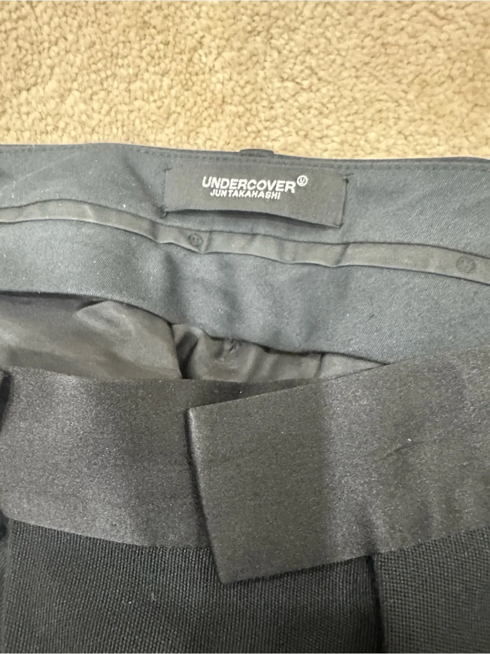 Undercover Black Wide-Leg Pants with White Cuffs